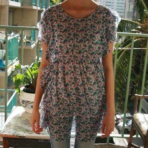 Women's Floral short sleeve tops / blue